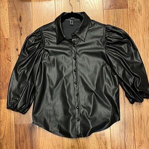 Forever 21 Black Faux Leather Button Down Shirt